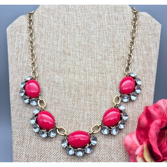 Stella & Dot Mae Gold Tone & Red Collar Statement Necklace 23" Retired - Picture 1 of 6